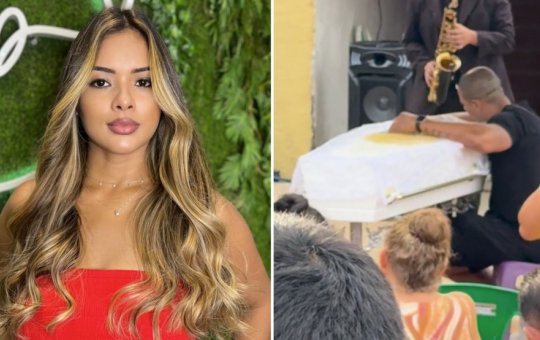 Suspeito de jogar mulher do 10° andar aparece chorando ao lado do caixão durante velório 