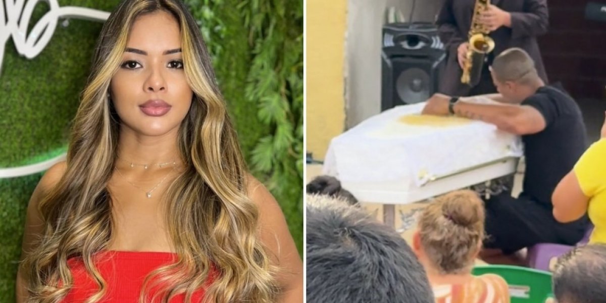 Suspeito de jogar mulher do 10° andar aparece chorando ao lado do caixão durante velório