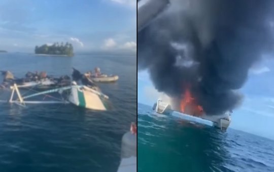 Brasileiros precisam pular de barco pegando fogo em mar cercado de tubarões