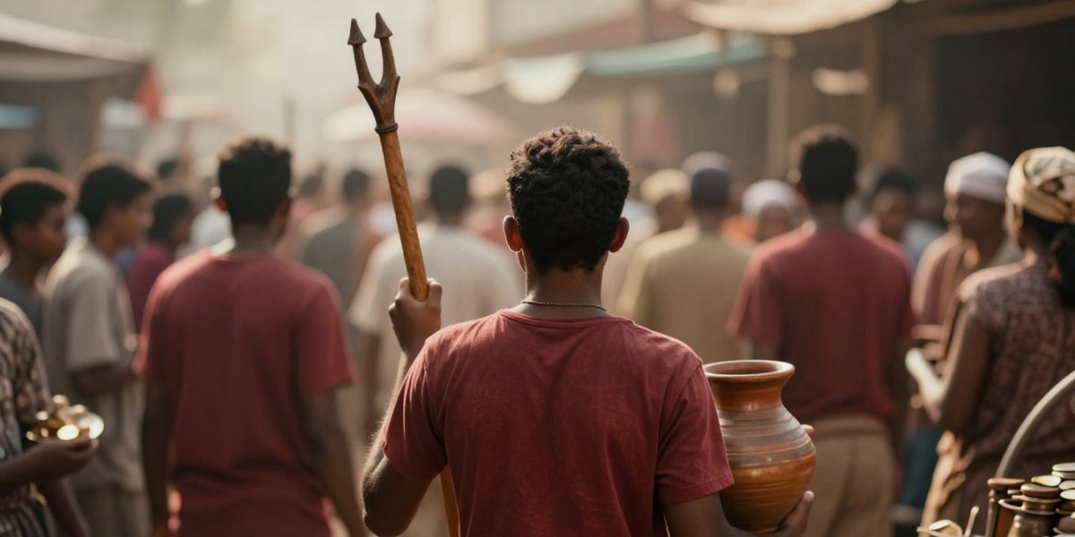 Pessoas carregam elementos ligados a Exu