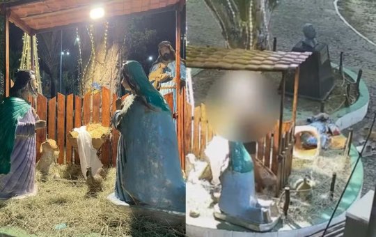 Mulher é presa após destruir imagem de santo em presépio no Grande Recife; vídeo registra ato