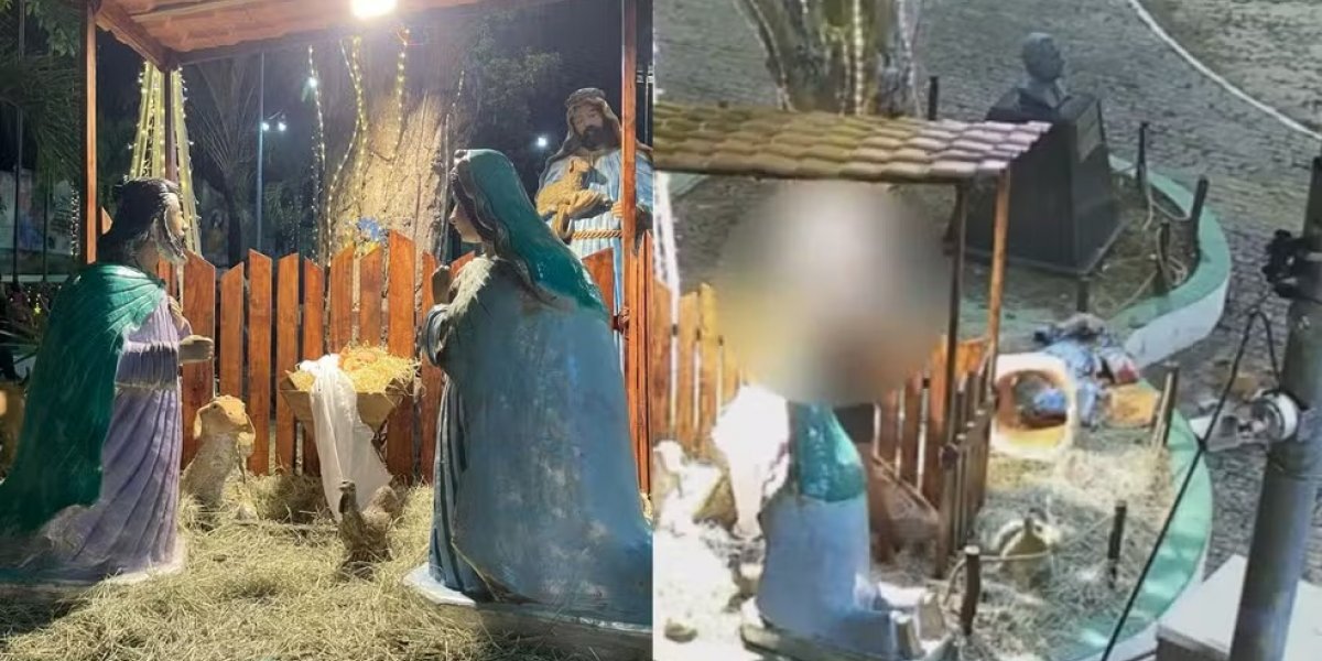 Mulher é presa após destruir imagem de santo em presépio no Grande Recife; vídeo registra ato