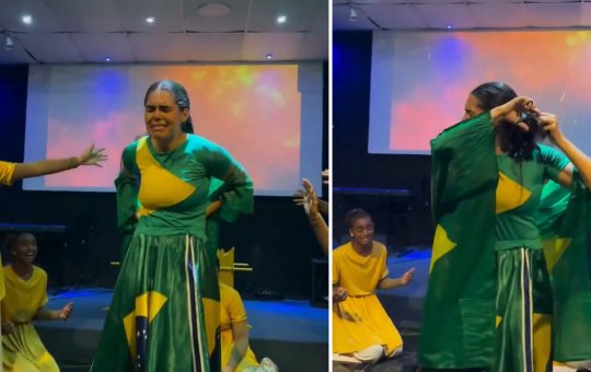 Enrolada na bandeira do Brasil, missionária corta o cabelo em culto e gera polêmica