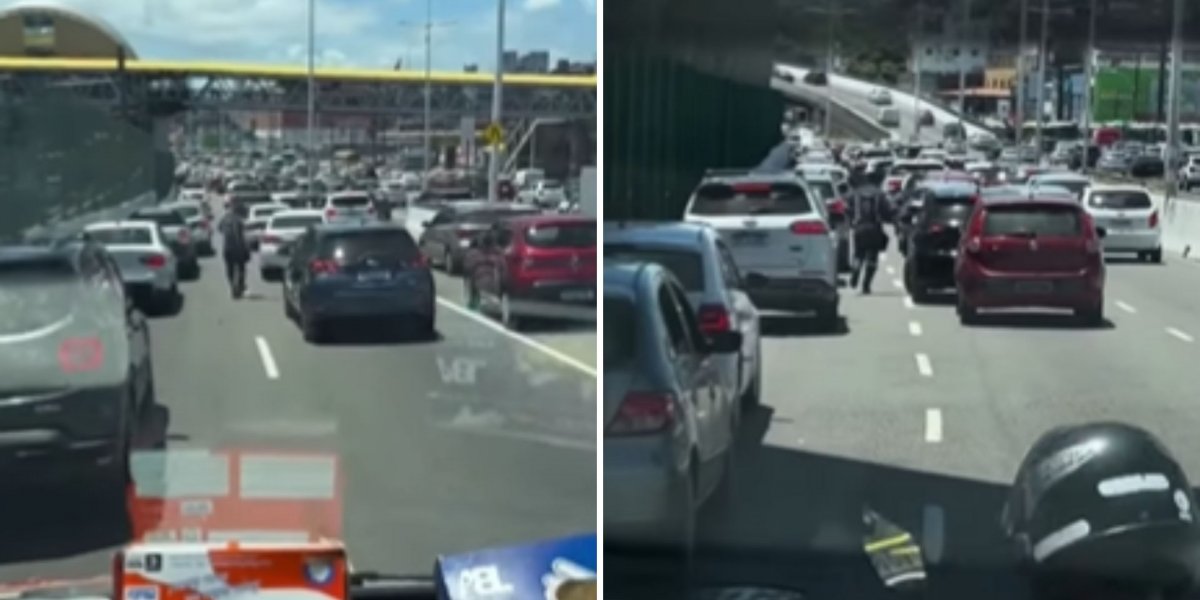 Médico do Samu precisa descer para pista e abrir caminho para ambulância passar com paciente em estado grave