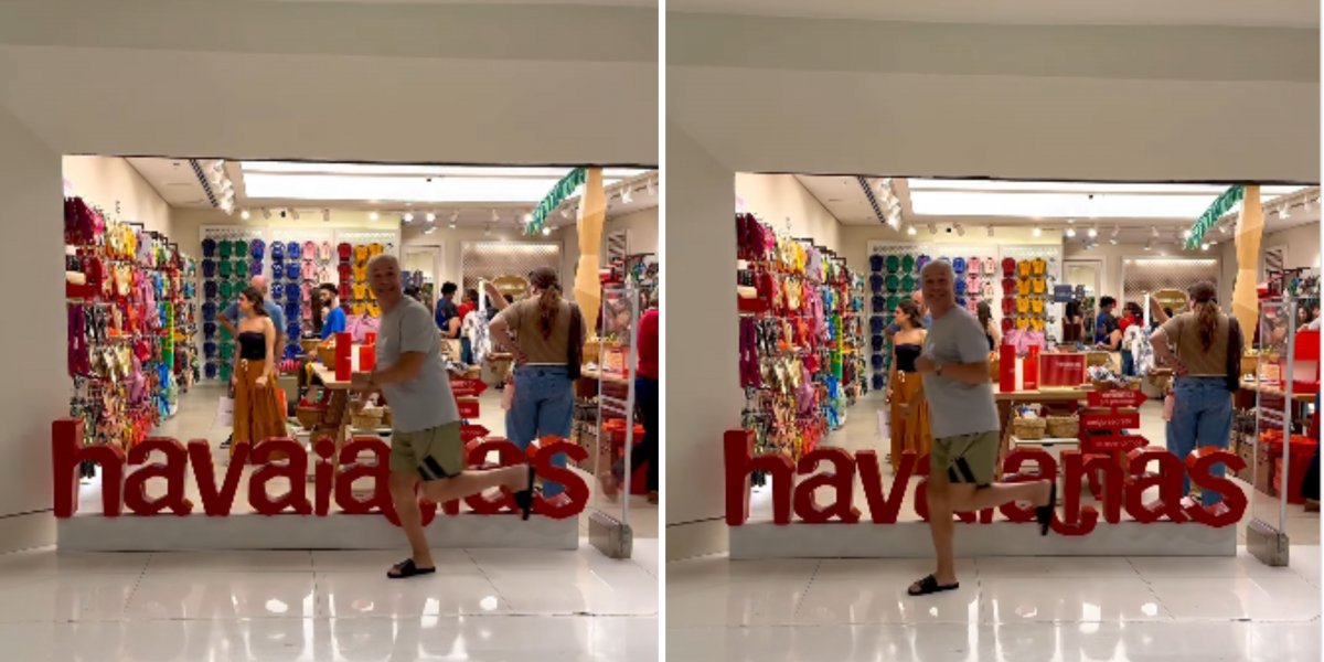 Após polêmica envolvendo a Havaianas, Sikêra Júnior aparece pulando com o pé direito em frente à loja