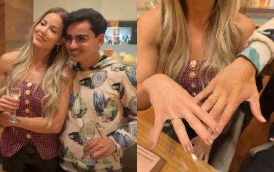 Dudu Camargo e Saory oficializam namoro com troca de alianças