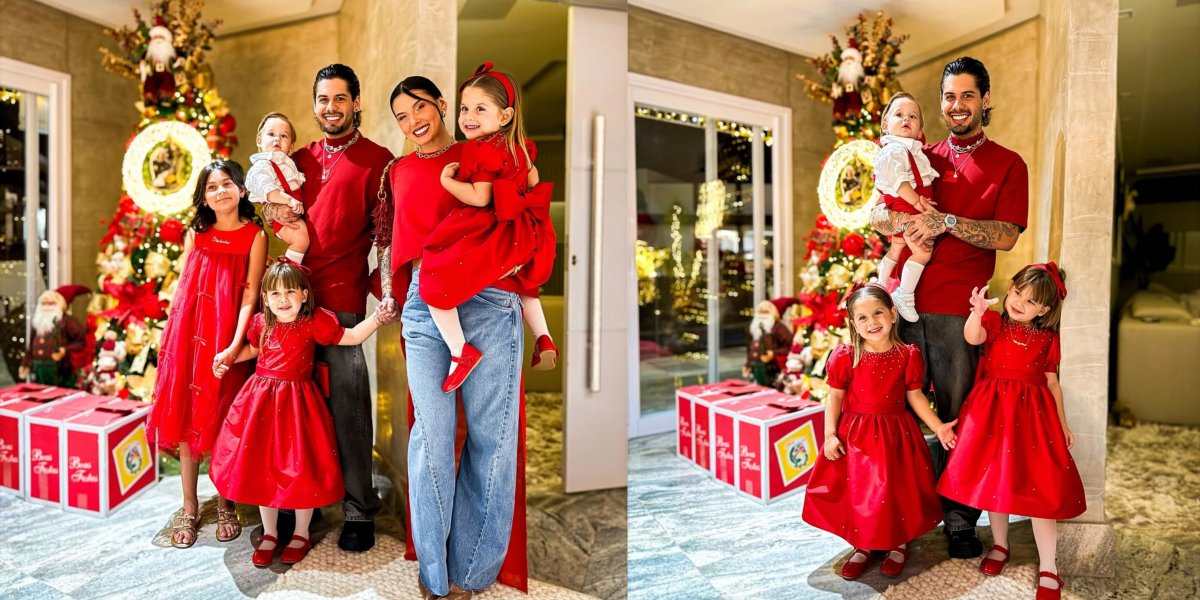 Zé Felipe posta foto com os filhos e Ana Castela no Natal: 'Meu maior presente é estar com vocês'
