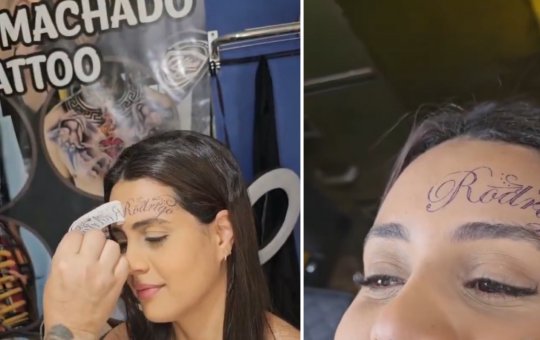 Mulher tatua nome do namorado no rosto e vídeo viraliza nas redes sociais