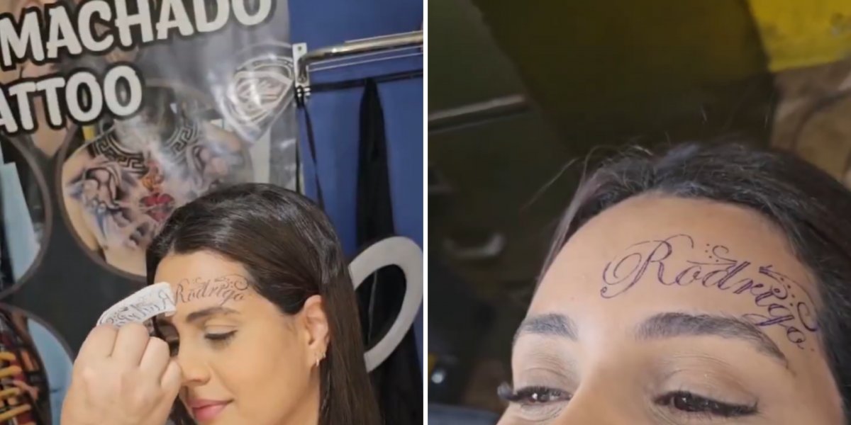 Mulher tatuou o nome do namorado na testa