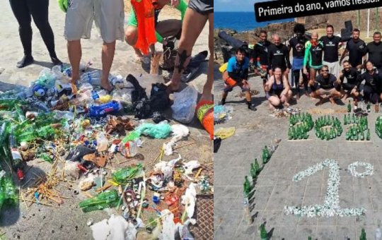 Grupo remove lixo da praia do Porto da Barra após réveillon