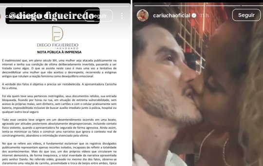 Cariúcha fala sobre agressão e posta beijo com Danilo Bravo antes da briga