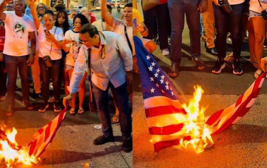 Deputado Hilton Coelho queima bandeira dos EUA em ato contra ação americana na Venezuela