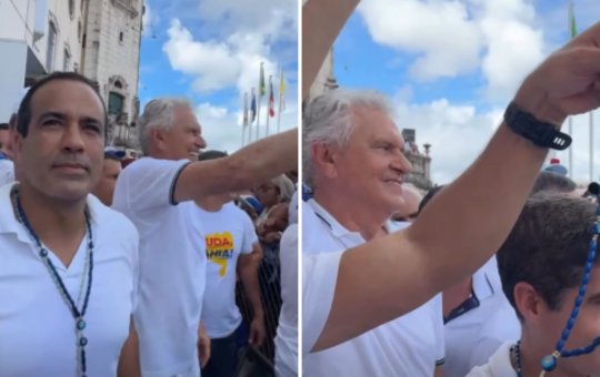 Ao lado de Bruno Reis e ACM Neto, Ronaldo Caiado participa da Lavagem do Bonfim