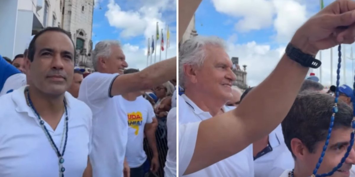 Ao lado de Bruno Reis e ACM Neto, Ronaldo Caiado participa da Lavagem do Bonfim