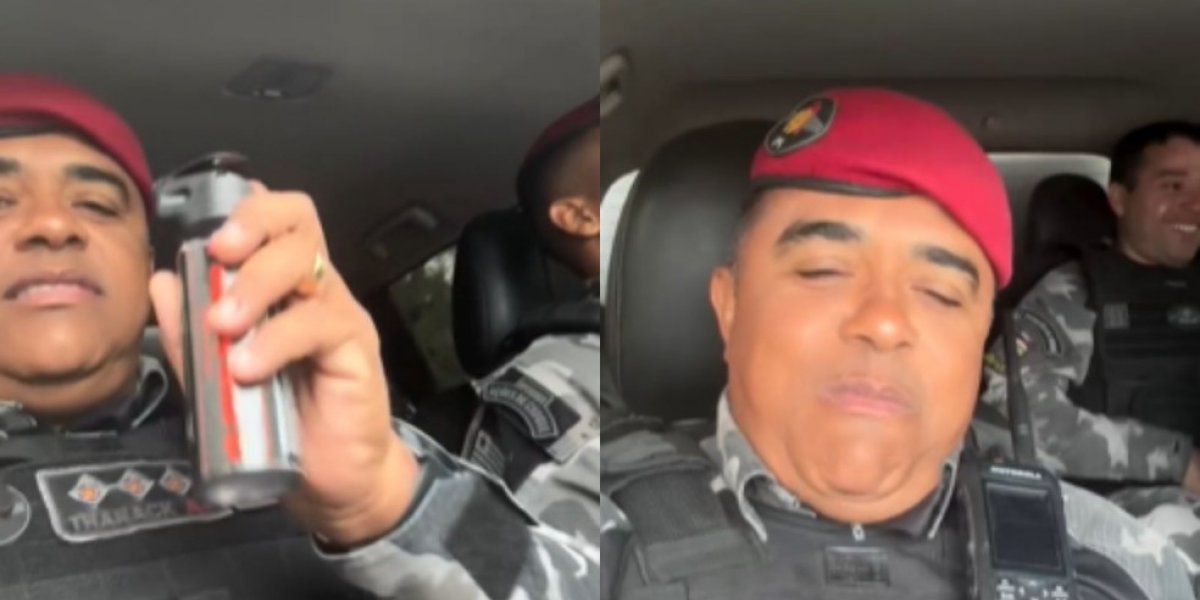 Policial usa spray de pimenta em viatura fechada com outros PMs e diz: “cheirar um gasinho”