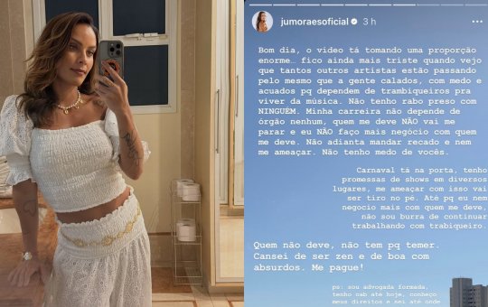 Ju Moraes relata ameaça de contratantes, após expor calote de prefeitura: 'Não tenho medo de vocês'