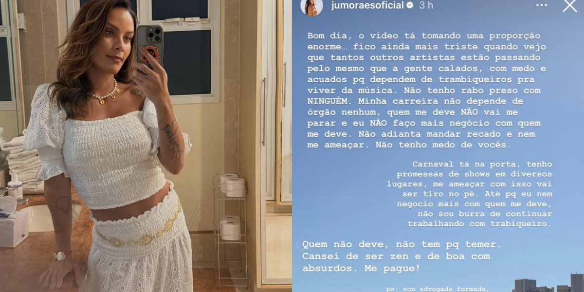 Ju Moraes relata ameaça de contratantes, após expor calote de prefeitura: 'Não tenho medo de vocês'