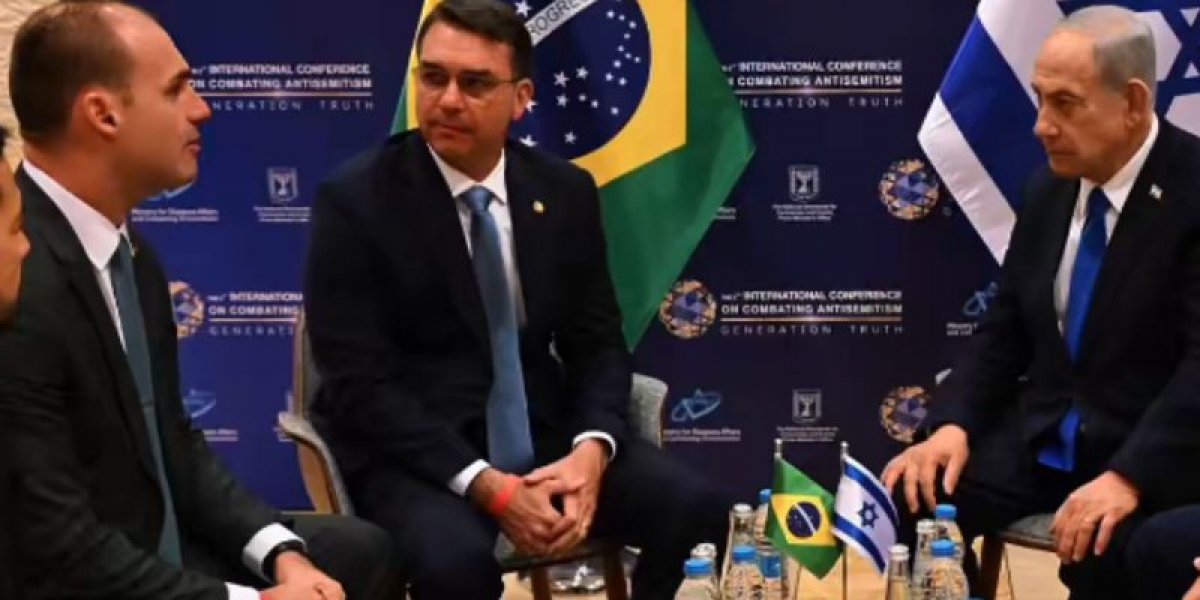 Flávio e Eduardo Bolsonaro se encontram com Netanyahu em Israel