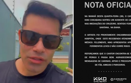 Kiko, vocalista da Chicabana, sofre acidente de carro em Feira de Santana e tranquiliza fãs em vídeo