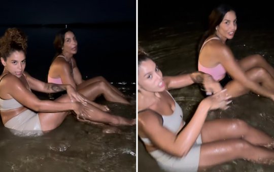 Em sua terra natal, Ivete Sangalo canta 'Vampirinha' durante banho de mar noturno