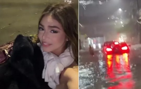 Melody fica presa em enchente no Rio e abandona carro após água invadir veículo