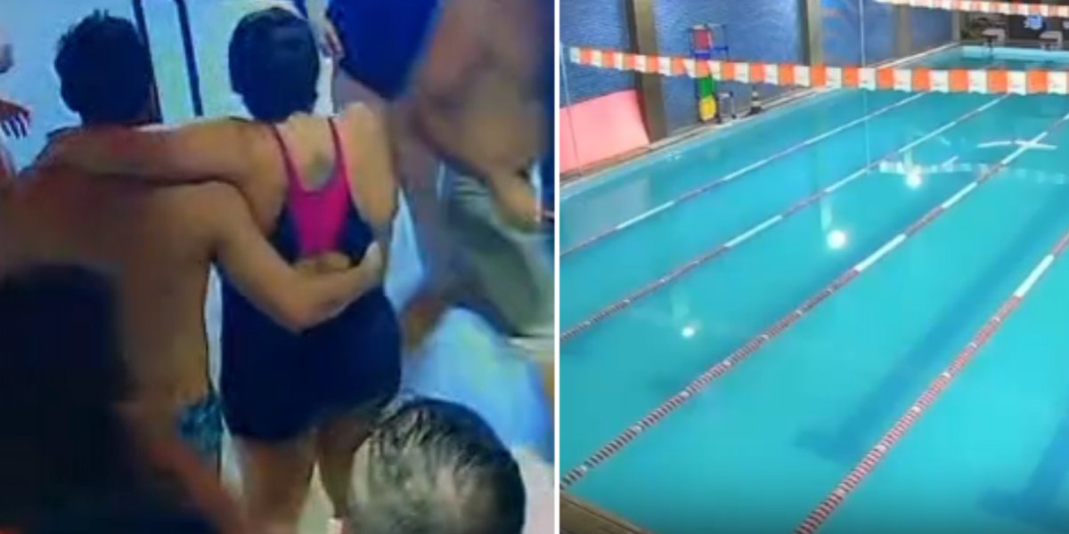 Veja o momento em que professora é socorrida após passar mal durante aula de natação