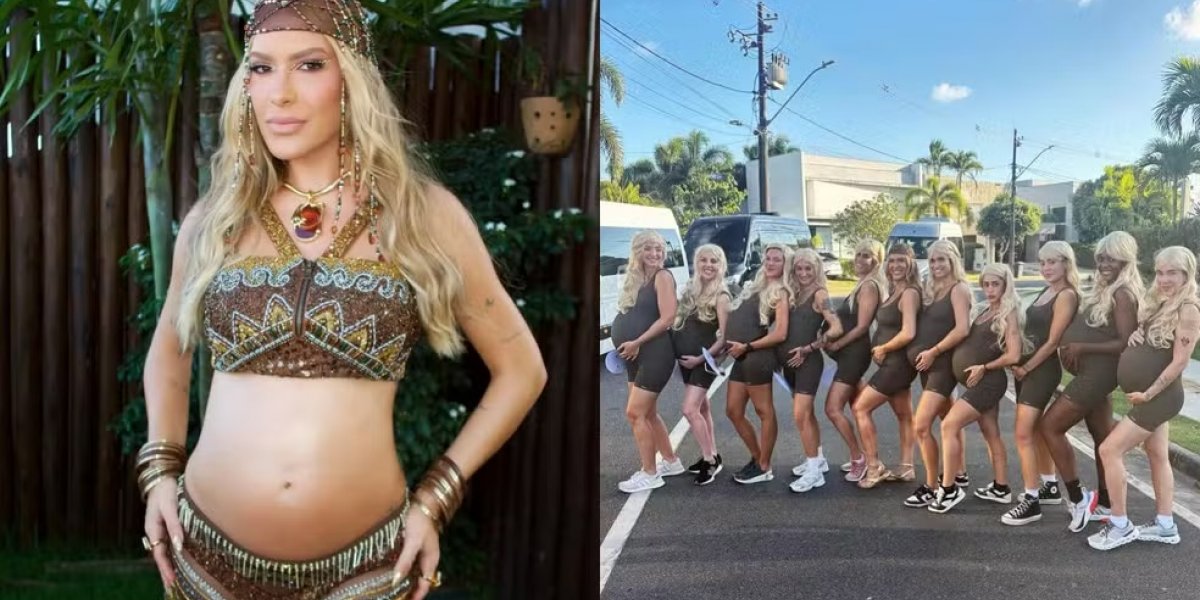 Grávida, Lore Improta é homenageada como tema de fantasia por grupo de amigos no Pipoco, em Salvador