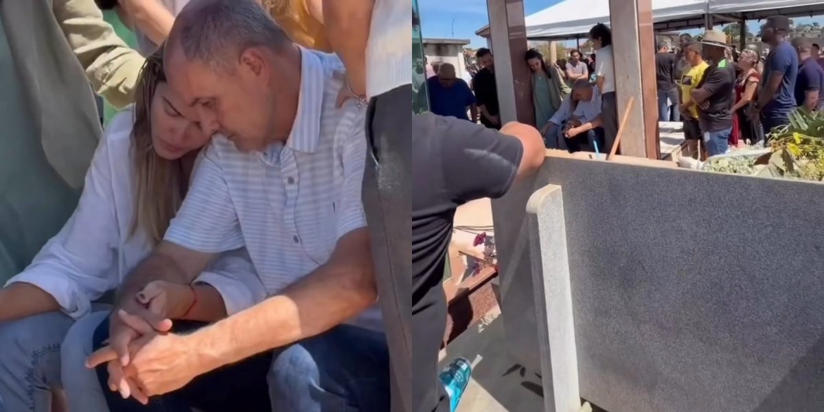 Mãe e avô se despedem de Benício em enterro marcado por comoção em Itumbiara