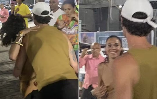 Shawn Mendes ajuda Bruna Marquezine a atravessar grade no Carnaval e cena repercute nas redes