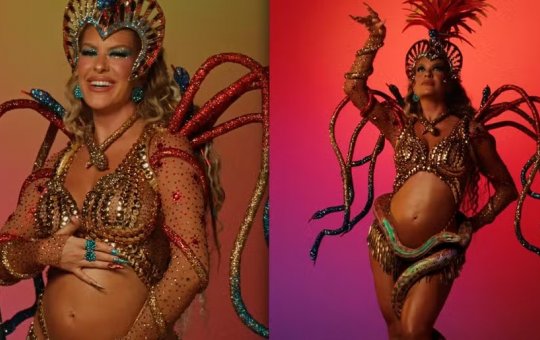 Lore Improta brilha na Sapucaí durante desfile da Viradouro com barrigão à mostra