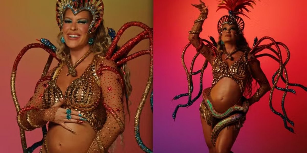 Lore Improta brilha na Sapucaí durante desfile da Viradouro com barrigão à mostra