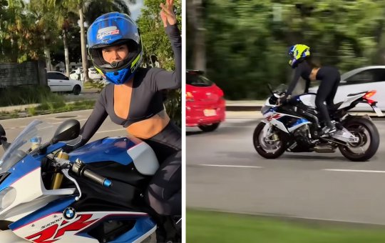Juliette viraliza com manobra em cima de moto de luxo