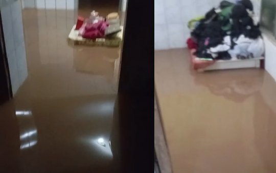 Ruas ficam alagadas e casas são invadidas pela água após chuva em Itapuã