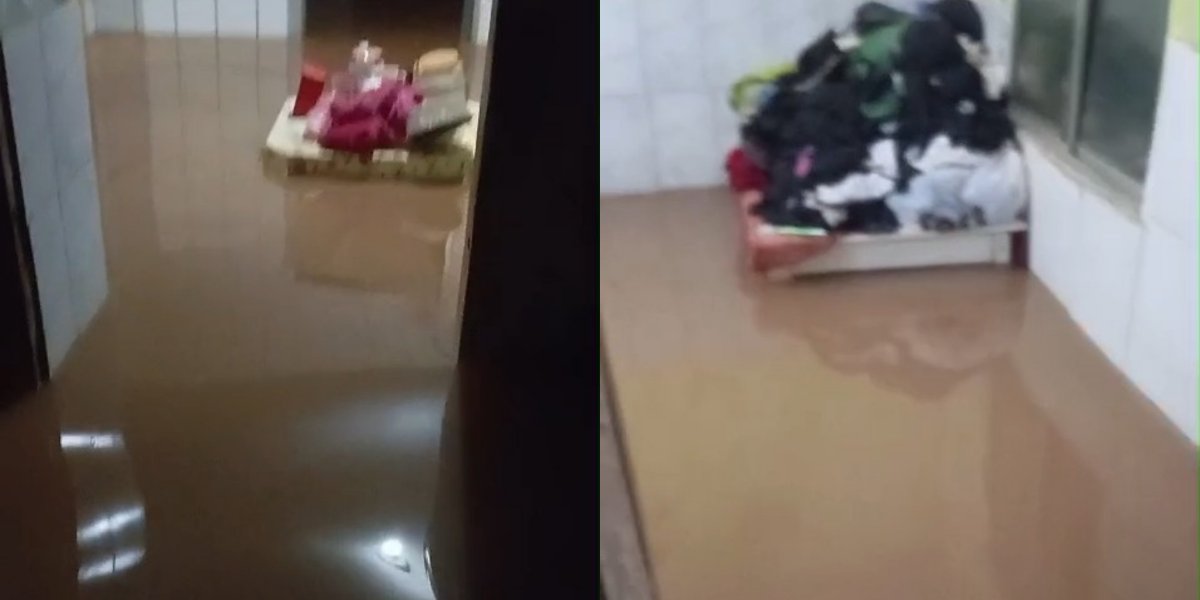 Ruas ficam alagadas e casas são invadidas pela água após chuva em Itapuã
