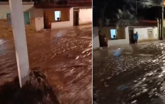 Temporal volta a causar alagamentos em Cachoeira e famílias deixam suas casas