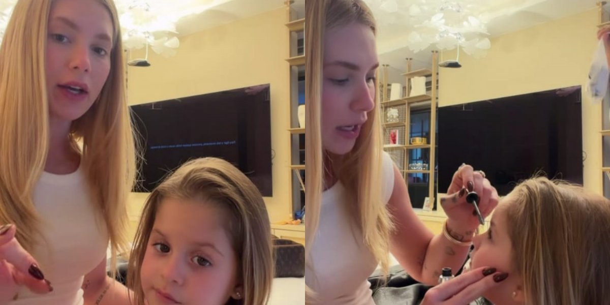 Após Ana Castela maquiar Maria Flor, Virginia brinca em vídeo: "Agora só quer que a mãe maquie"
