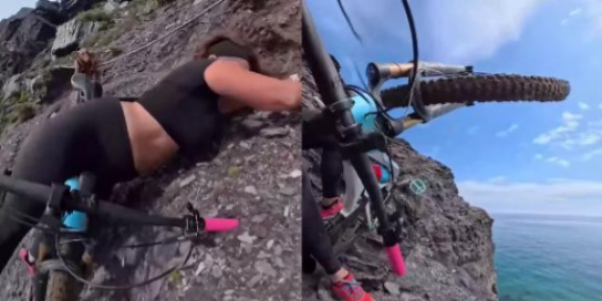 Influenciadora registra própria queda em penhasco durante passeio de bicicleta