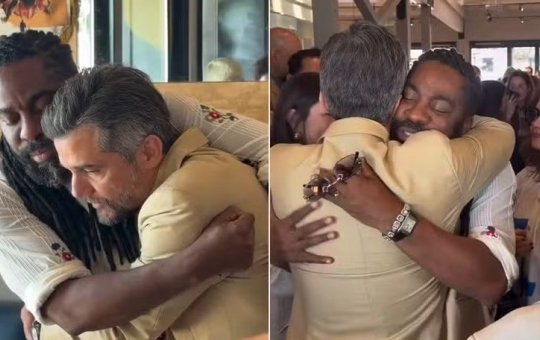 Amigos de longa data, Lázaro Ramos e Wagner Moura se encontram em Los Angeles antes do Oscar