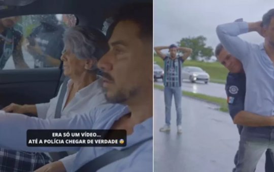 Ator da Globo é abordado por guardas durante simulação de assalto