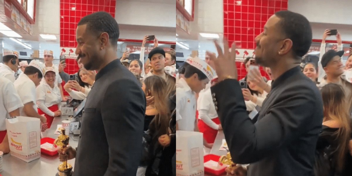 Após vencer o Oscar, Michael B. Jordan comemora em rede de fast-food