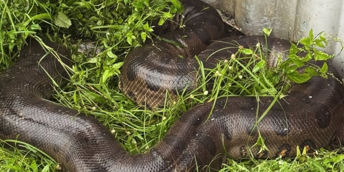 Sucuri gigante é resgatada na porta de residência em Belém do Pará