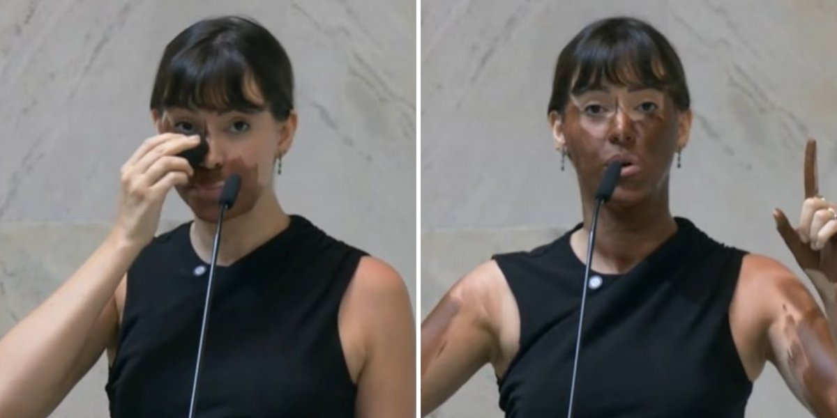 Deputada estadual Fabiana Bolsonaro (PL) se pinta de marrom em protesto contra mulheres trans. "Eu sou negra agora?"