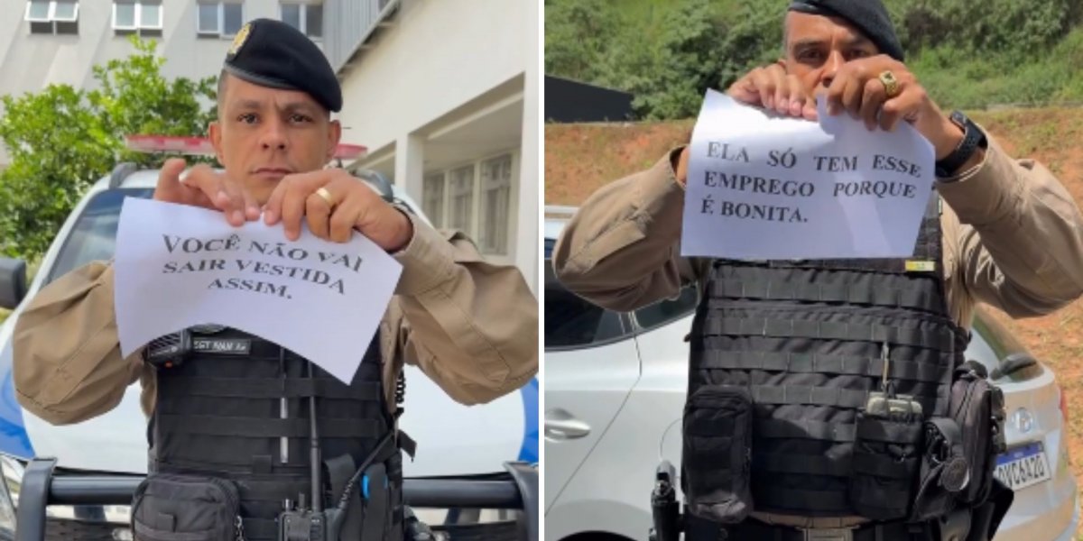 Policiais rasgam frases machistas