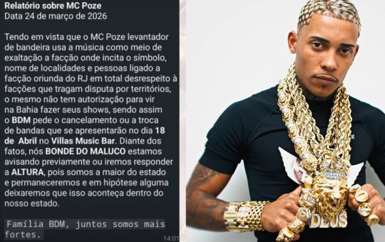 Facção Criminosa ameaça show de Poze do Rodo na Bahia