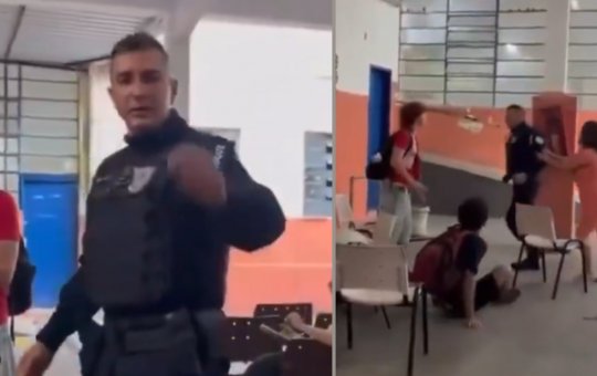 Policial militar agride alunos durante protesto contra assédio sexual em escola no Rio de Janeiro