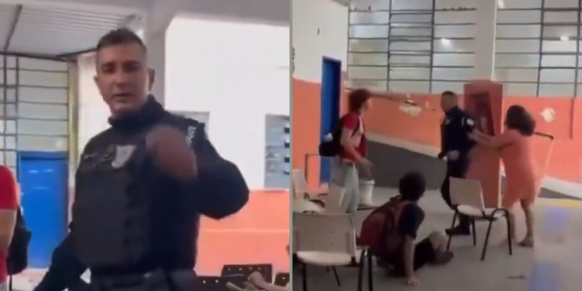 Policial militar agride alunos durante protesto contra assédio sexual em escola no Rio de Janeiro