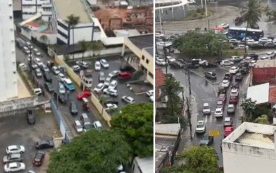 Engarrafamento em bairro nobre de Salvador provoca caos no trânsito na manhã de domingo