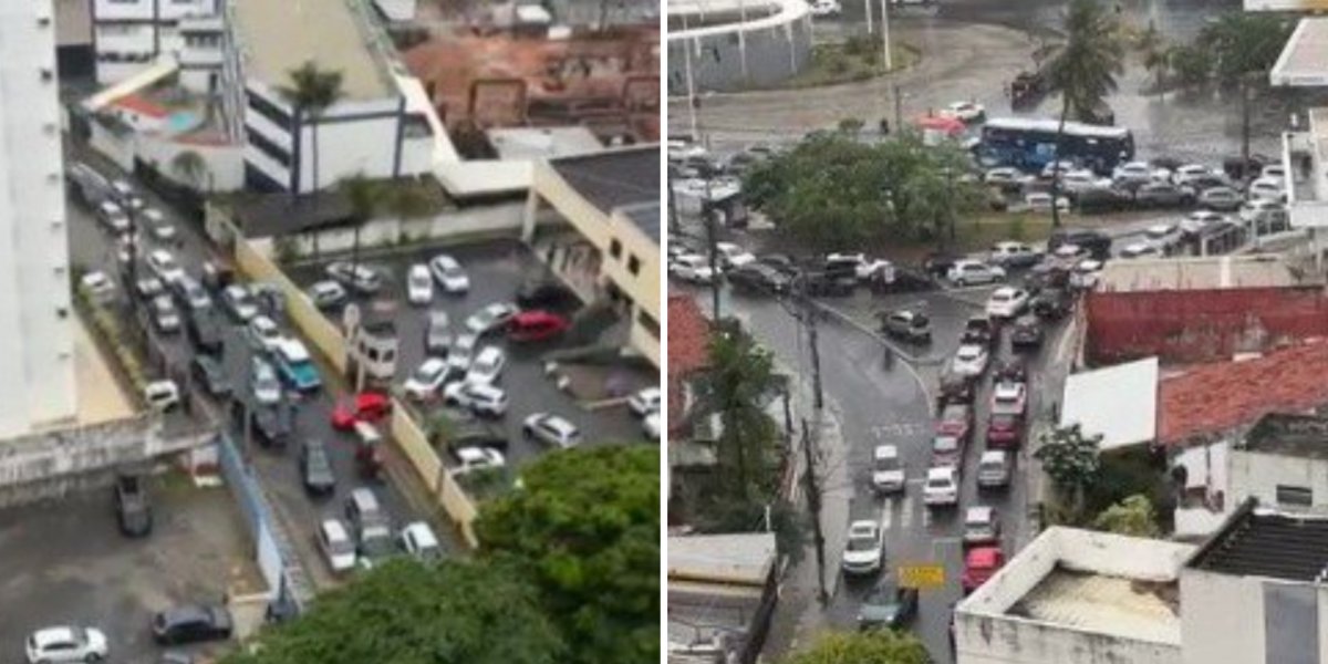 Engarrafamento em bairro nobre de Salvador provoca caos no trânsito na manhã de domingo