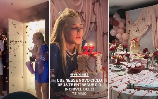 Virginia Fonseca recebe festa surpresa em Madri com Vini Jr. presente