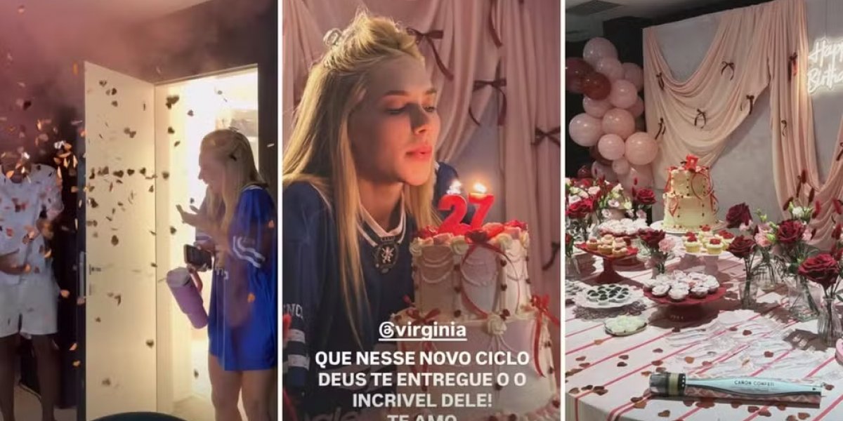 Virginia Fonseca recebe festa surpresa em Madri com Vini Jr. presente
